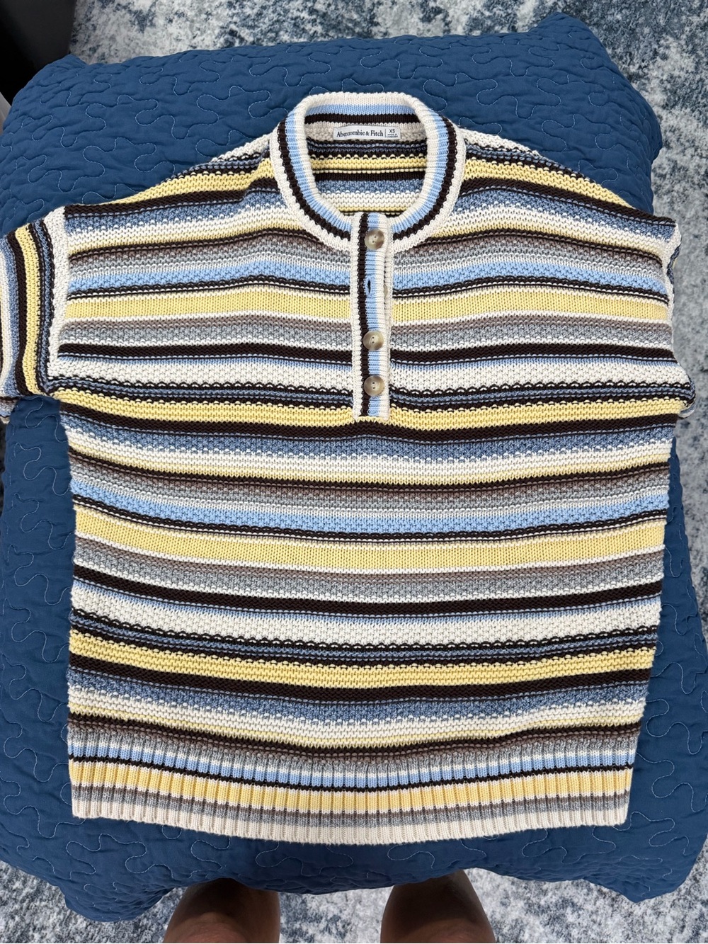 Abercrombie & Fitch Striped Short-Sleeve Knit Polo in Yellow, Blue & White